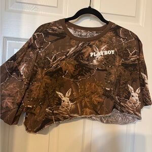 PLAYBOY Brown Camouflage Short Sleeve Tee Street wear
